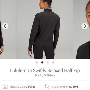 Lululemon Swiftly Relaxed Half Zip Black / Gull Grey NWT size 4